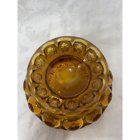 LE Smith Moon and Stars Amber Compote Bowl Dish Vintage 4” x 6” - Picture 4 of 6